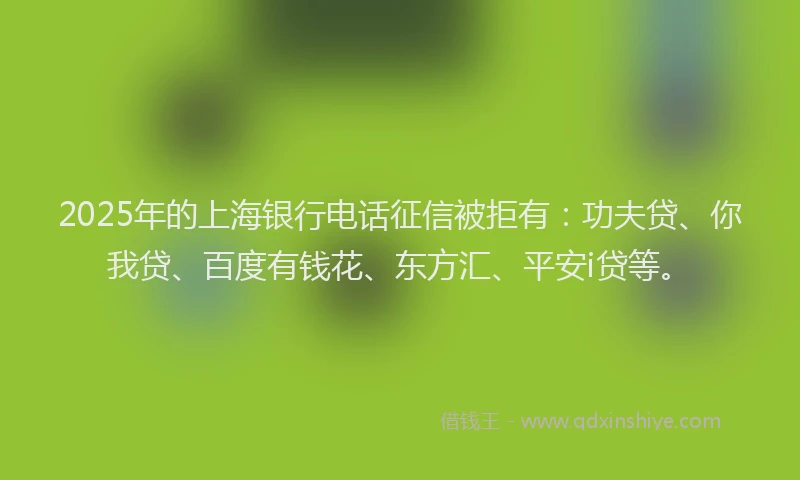 2025年的上海银行电话征信被拒有：功夫贷、你我贷、百度有钱花、东方汇、平安i贷等。