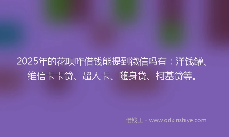 2025年的花呗咋借钱能提到微信吗有：洋钱罐、维信卡卡贷、超人卡、随身贷、柯基贷等。