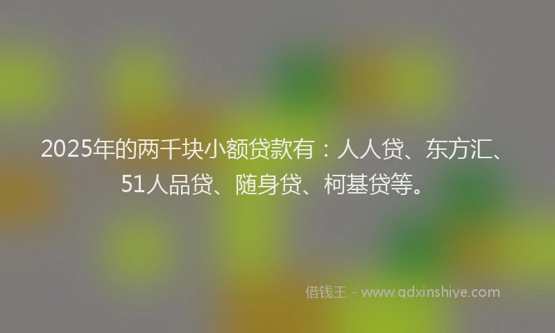 2025年的两千块小额贷款有：人人贷、东方汇、51人品贷、随身贷、柯基贷等。