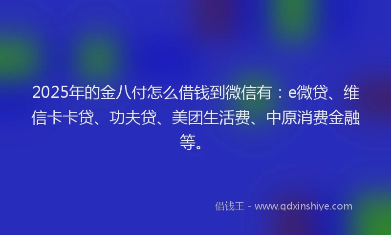2025年的金八付怎么借钱到微信有：e微贷、维信卡卡贷、功夫贷、美团生活费、中原消费金融等。