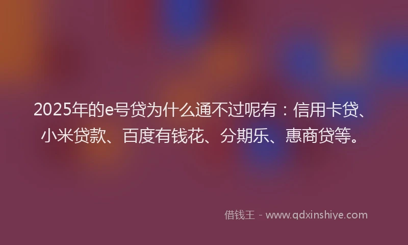 2025年的e号贷为什么通不过呢有：信用卡贷、小米贷款、百度有钱花、分期乐、惠商贷等。