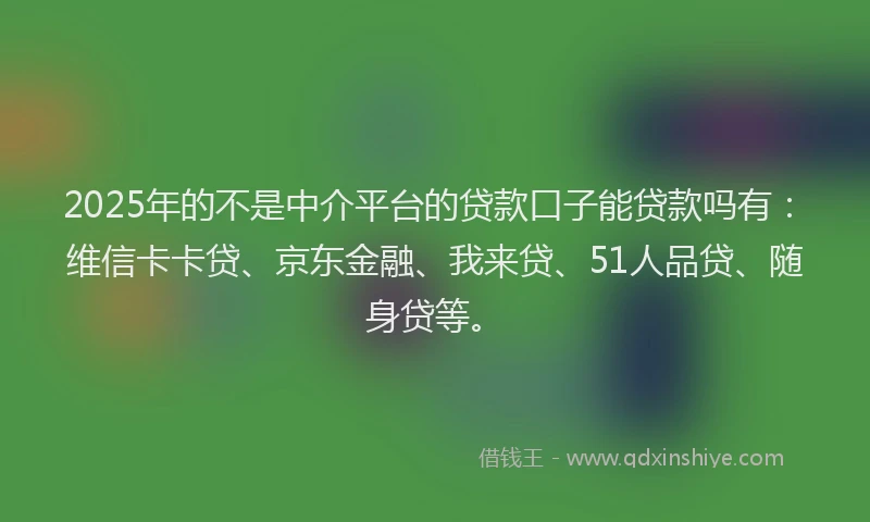 2025年的不是中介平台的贷款口子能贷款吗有：维信卡卡贷、京东金融、我来贷、51人品贷、随身贷等。