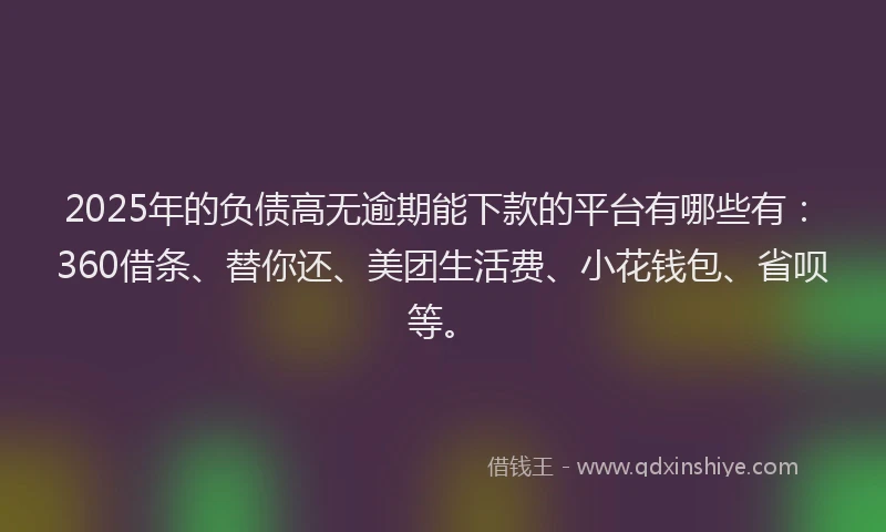 2025年的负债高无逾期能下款的平台有哪些有：360借条、替你还、美团生活费、小花钱包、省呗等。