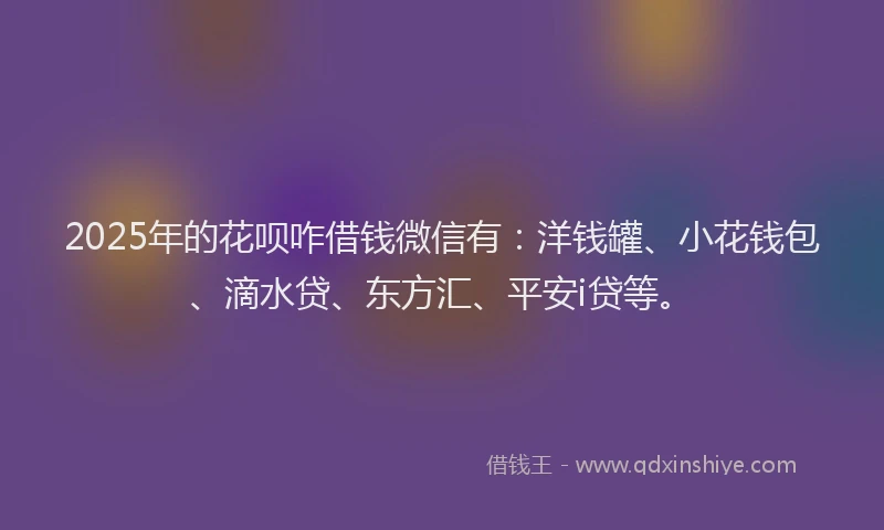2025年的花呗咋借钱微信有：洋钱罐、小花钱包、滴水贷、东方汇、平安i贷等。