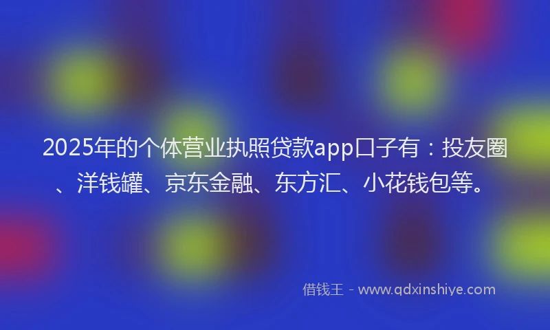 2025年的个体营业执照贷款app口子有：投友圈、洋钱罐、京东金融、东方汇、小花钱包等。