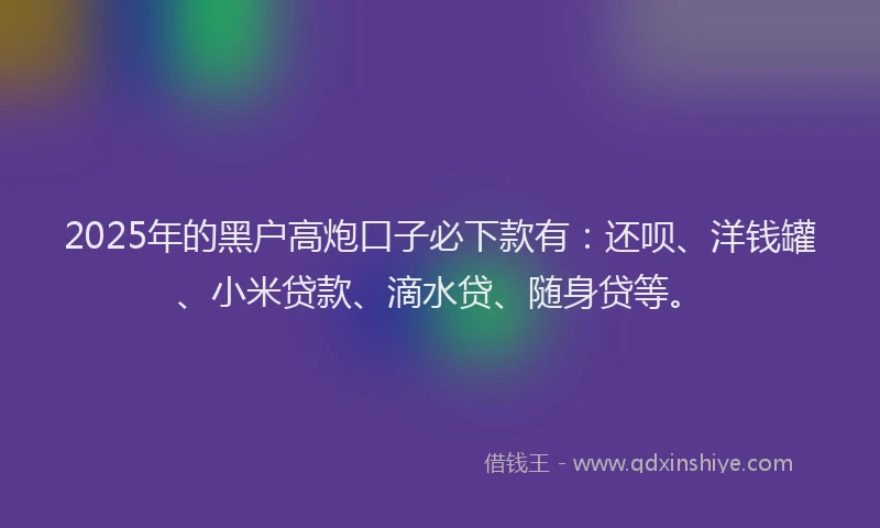 2025年的黑户高炮口子必下款有：还呗、洋钱罐、小米贷款、滴水贷、随身贷等。
