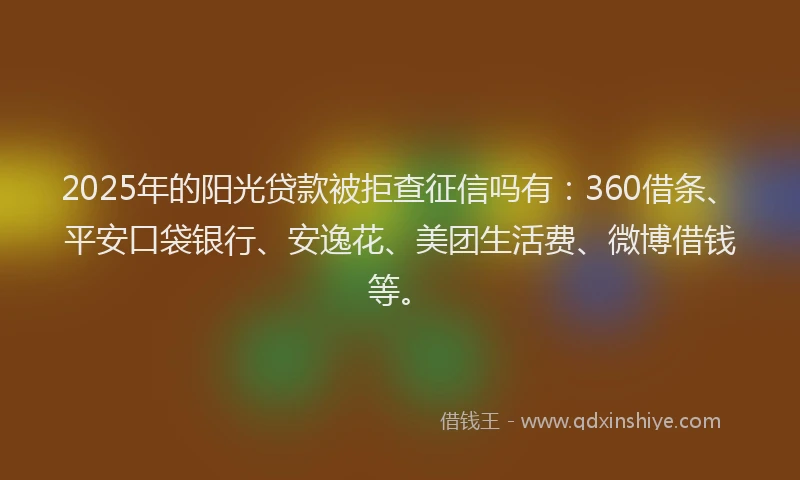 2025年的阳光贷款被拒查征信吗有：360借条、平安口袋银行、安逸花、美团生活费、微博借钱等。
