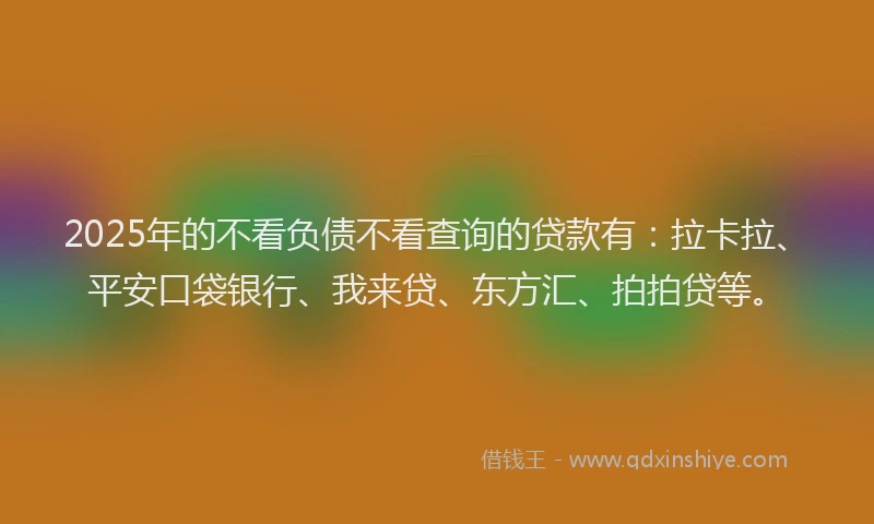 2025年的不看负债不看查询的贷款有：拉卡拉、平安口袋银行、我来贷、东方汇、拍拍贷等。