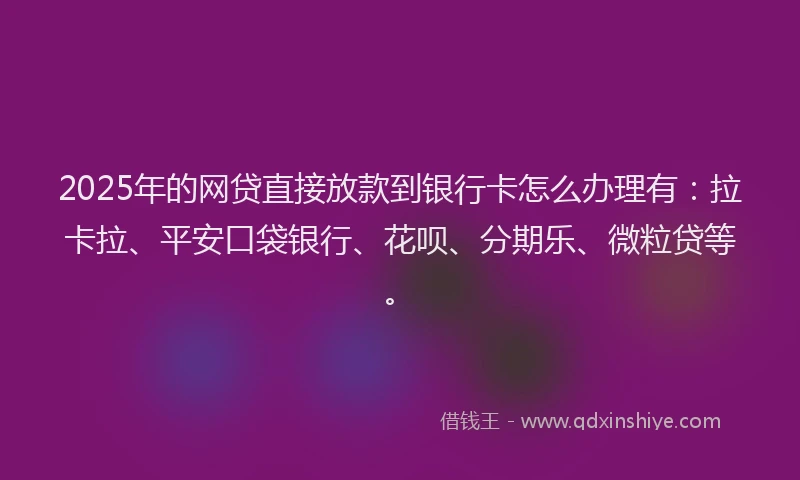 2025年的网贷直接放款到银行卡怎么办理有：拉卡拉、平安口袋银行、花呗、分期乐、微粒贷等。
