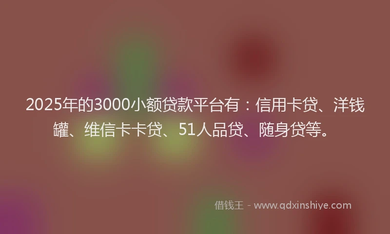 2025年的3000小额贷款平台有：信用卡贷、洋钱罐、维信卡卡贷、51人品贷、随身贷等。