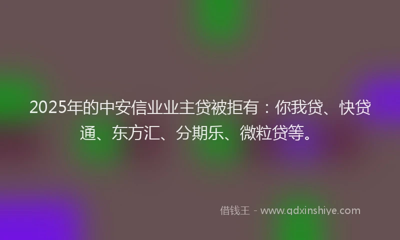 2025年的中安信业业主贷被拒有：你我贷、快贷通、东方汇、分期乐、微粒贷等。
