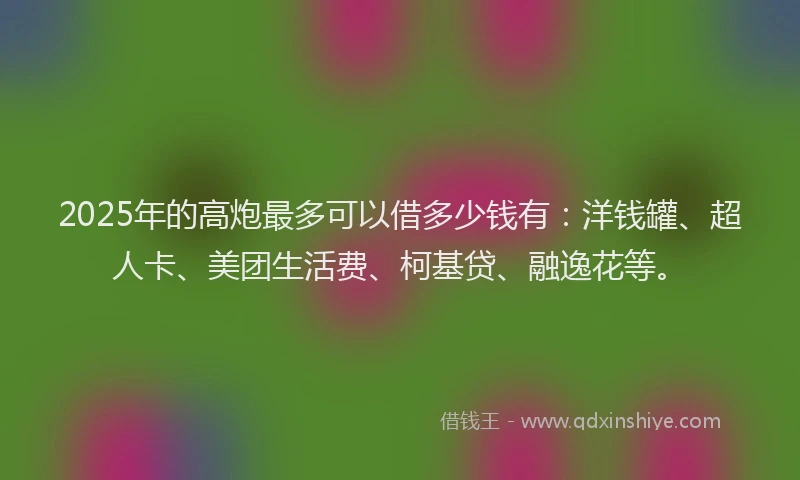 2025年的高炮最多可以借多少钱有：洋钱罐、超人卡、美团生活费、柯基贷、融逸花等。