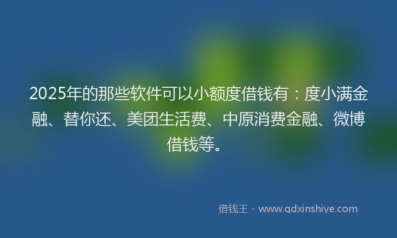 2025年的那些软件可以小额度借钱有：度小满金融、替你还、美团生活费、中原消费金融、微博借钱等。