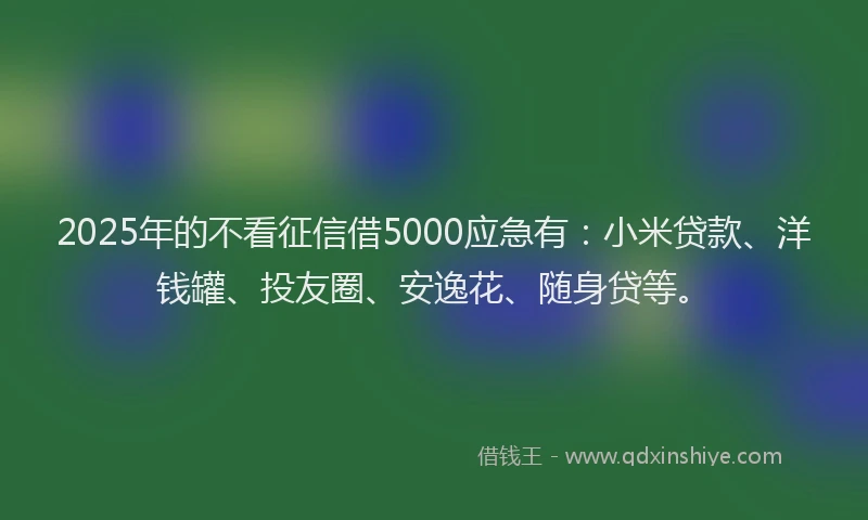 2025年的不看征信借5000应急有：小米贷款、洋钱罐、投友圈、安逸花、随身贷等。