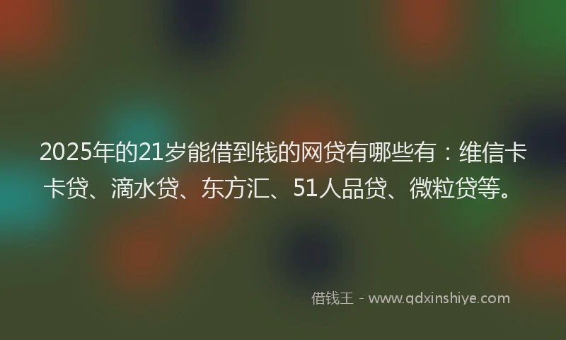 2025年的21岁能借到钱的网贷有哪些有：维信卡卡贷、滴水贷、东方汇、51人品贷、微粒贷等。