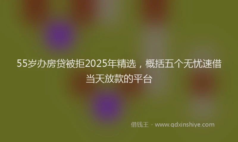 55岁办房贷被拒2025年精选，概括五个无忧速借当天放款的平台
