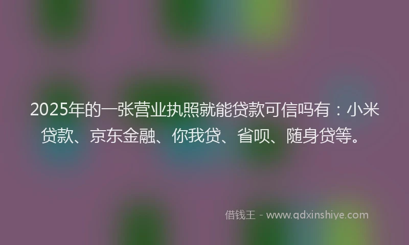 2025年的一张营业执照就能贷款可信吗有：小米贷款、京东金融、你我贷、省呗、随身贷等。