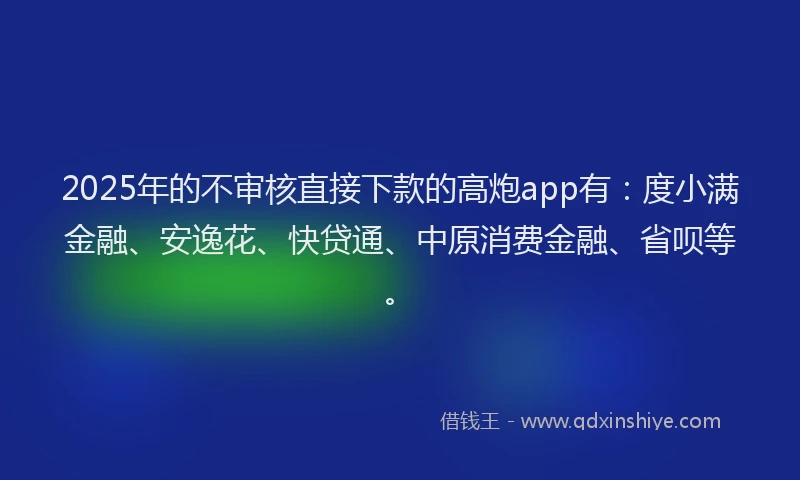2025年的不审核直接下款的高炮app有：度小满金融、安逸花、快贷通、中原消费金融、省呗等。