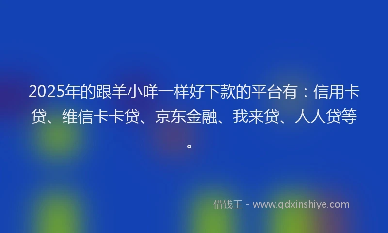2025年的跟羊小咩一样好下款的平台有：信用卡贷、维信卡卡贷、京东金融、我来贷、人人贷等。