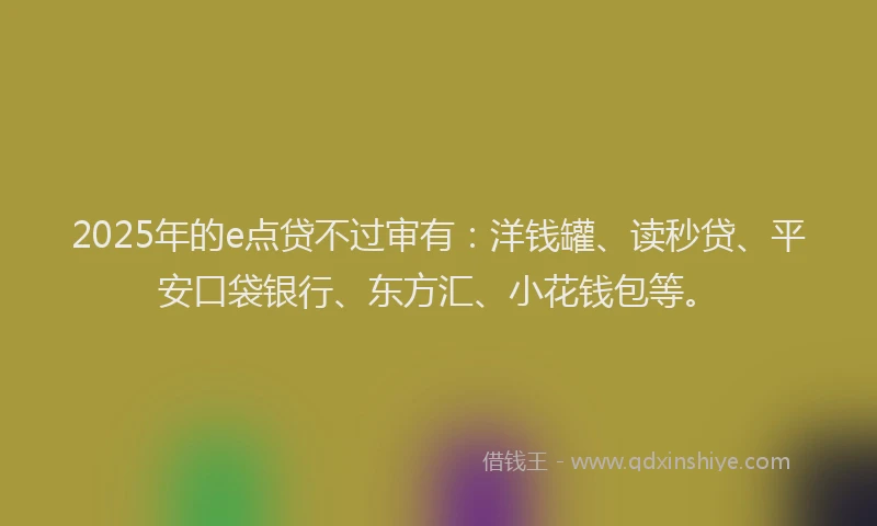 2025年的e点贷不过审有：洋钱罐、读秒贷、平安口袋银行、东方汇、小花钱包等。