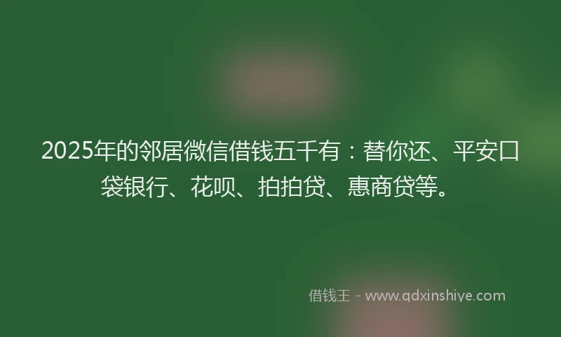 2025年的邻居微信借钱五千有：替你还、平安口袋银行、花呗、拍拍贷、惠商贷等。