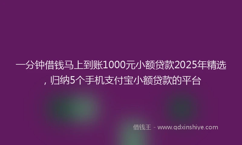 一分钟借钱马上到账1000元小额贷款2025年精选，归纳5个手机支付宝小额贷款的平台