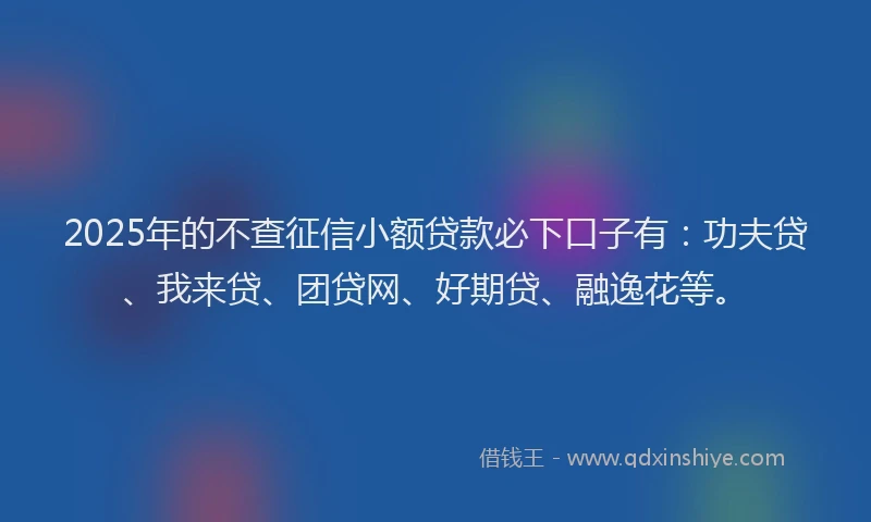 2025年的不查征信小额贷款必下口子有：功夫贷、我来贷、团贷网、好期贷、融逸花等。