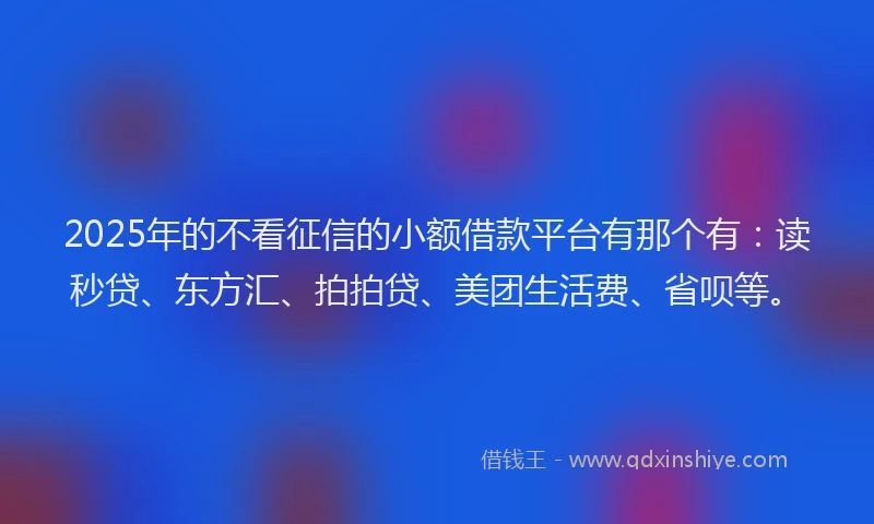 2025年的不看征信的小额借款平台有那个有：读秒贷、东方汇、拍拍贷、美团生活费、省呗等。