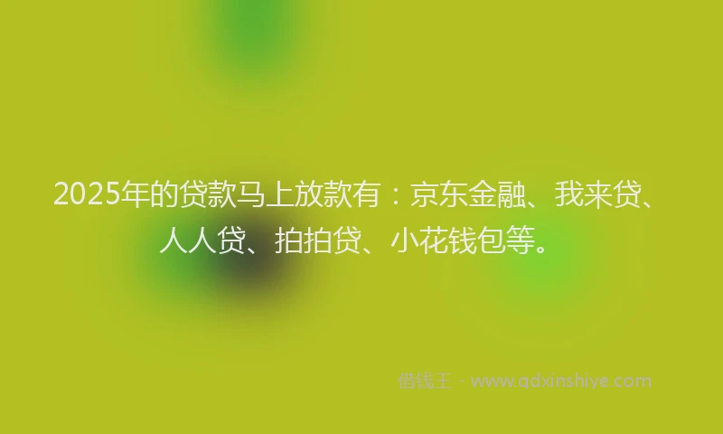 2025年的贷款马上放款有：京东金融、我来贷、人人贷、拍拍贷、小花钱包等。