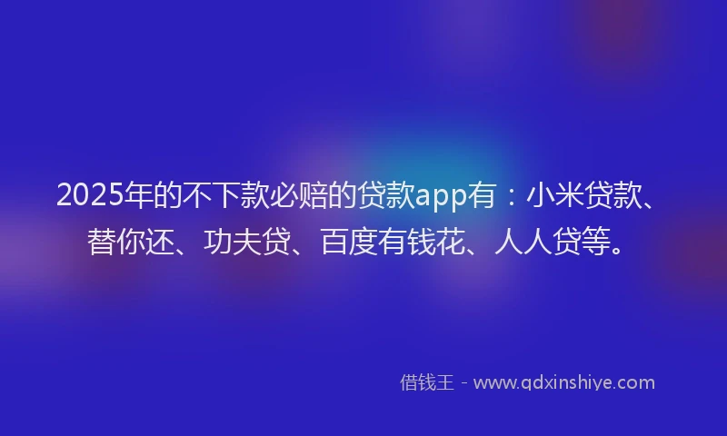 2025年的不下款必赔的贷款app有：小米贷款、替你还、功夫贷、百度有钱花、人人贷等。