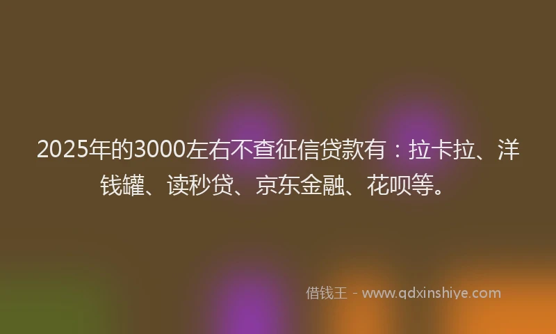 2025年的3000左右不查征信贷款有：拉卡拉、洋钱罐、读秒贷、京东金融、花呗等。