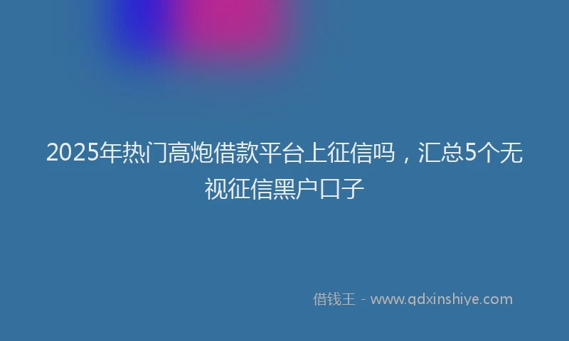 2025年热门高炮借款平台上征信吗，汇总5个无视征信黑户口子