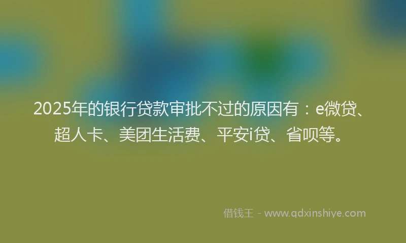 2025年的银行贷款审批不过的原因有：e微贷、超人卡、美团生活费、平安i贷、省呗等。