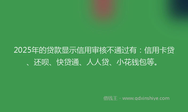 2025年的贷款显示信用审核不通过有：信用卡贷、还呗、快贷通、人人贷、小花钱包等。