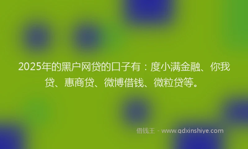 2025年的黑户网贷的口子有：度小满金融、你我贷、惠商贷、微博借钱、微粒贷等。