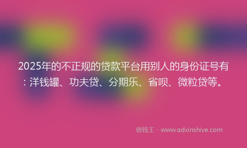 2025年的不正规的贷款平台用别人的身份证号有：洋钱罐、功夫贷、分期乐、省呗、微粒贷等。