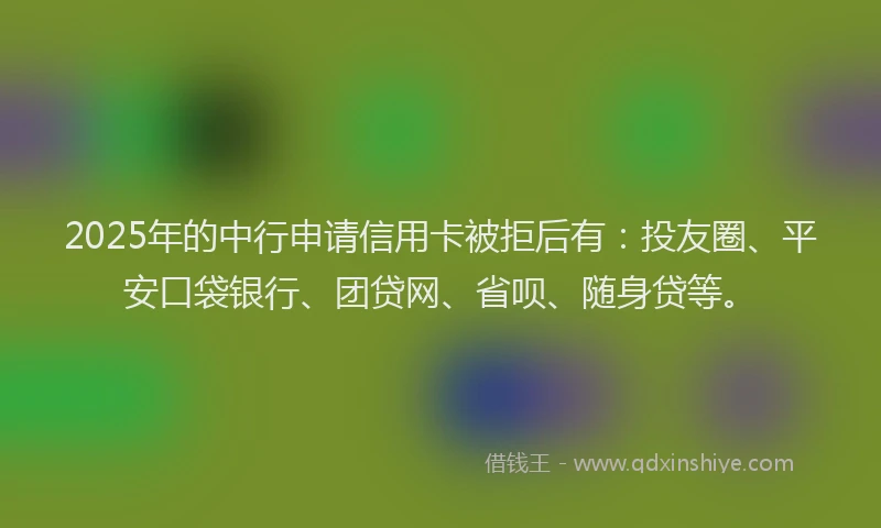 2025年的中行申请信用卡被拒后有：投友圈、平安口袋银行、团贷网、省呗、随身贷等。