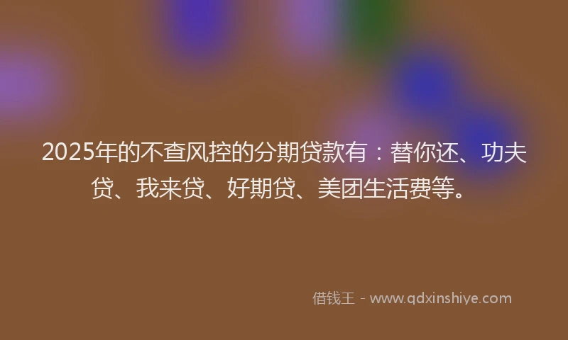 2025年的不查风控的分期贷款有：替你还、功夫贷、我来贷、好期贷、美团生活费等。