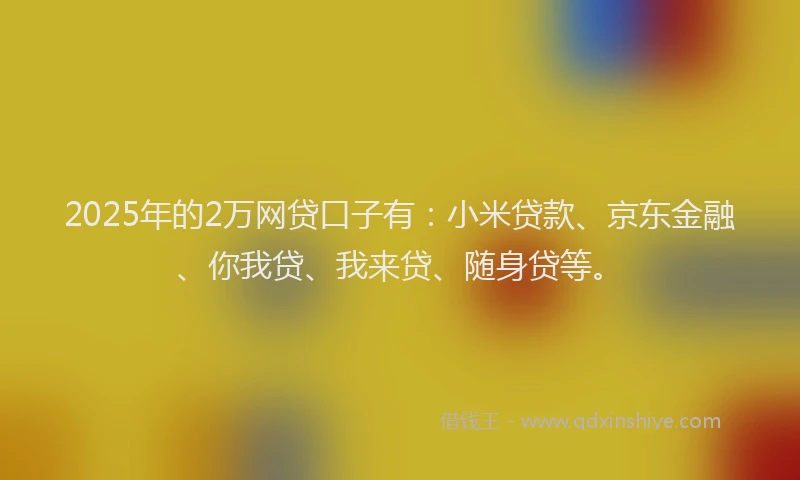 2025年的2万网贷口子有：小米贷款、京东金融、你我贷、我来贷、随身贷等。