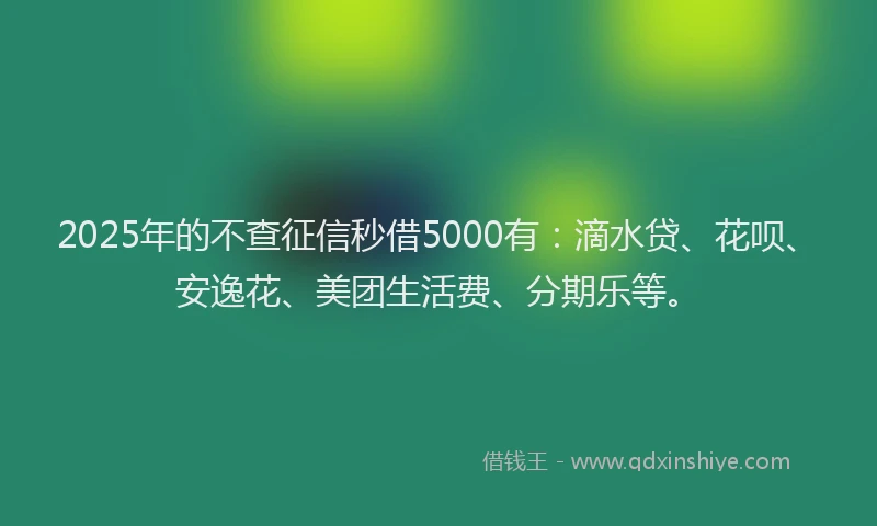 2025年的不查征信秒借5000有：滴水贷、花呗、安逸花、美团生活费、分期乐等。