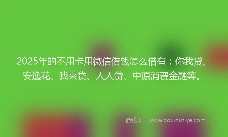 2025年的不用卡用微信借钱怎么借有：你我贷、安逸花、我来贷、人人贷、中原消费金融等。