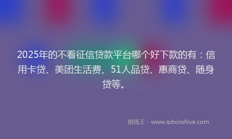 2025年的不看征信贷款平台哪个好下款的有：信用卡贷、美团生活费、51人品贷、惠商贷、随身贷等。