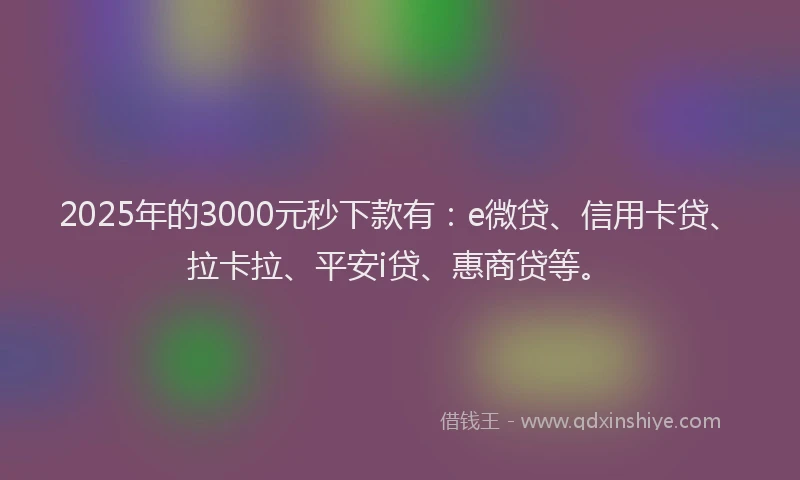 2025年的3000元秒下款有：e微贷、信用卡贷、拉卡拉、平安i贷、惠商贷等。