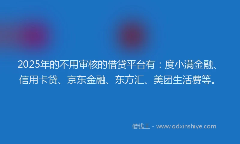 2025年的不用审核的借贷平台有：度小满金融、信用卡贷、京东金融、东方汇、美团生活费等。