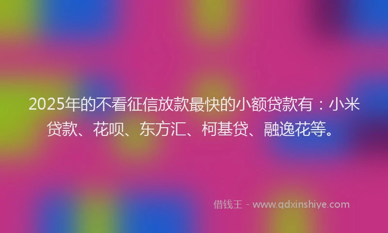 2025年的不看征信放款最快的小额贷款有：小米贷款、花呗、东方汇、柯基贷、融逸花等。