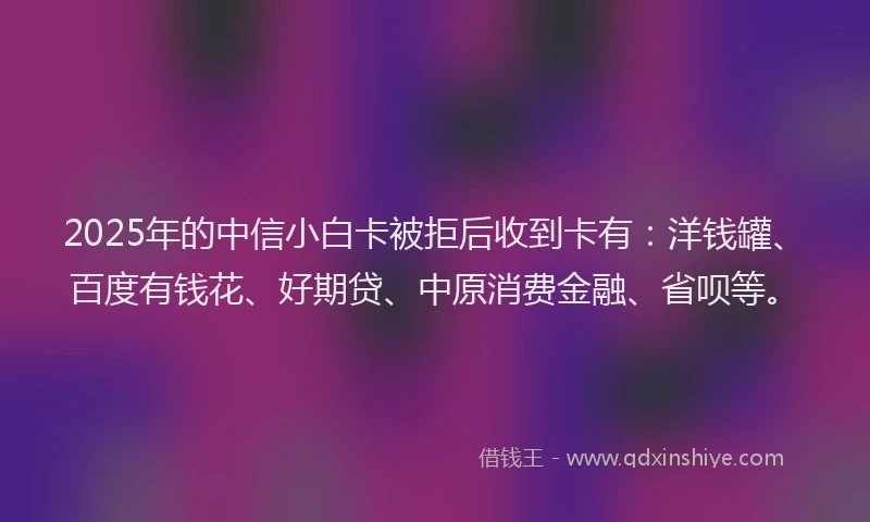 2025年的中信小白卡被拒后收到卡有：洋钱罐、百度有钱花、好期贷、中原消费金融、省呗等。