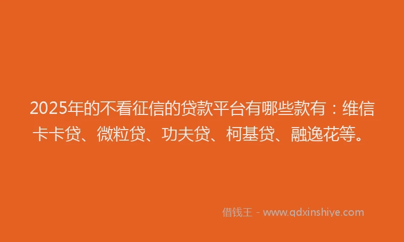 2025年的不看征信的贷款平台有哪些款有：维信卡卡贷、微粒贷、功夫贷、柯基贷、融逸花等。