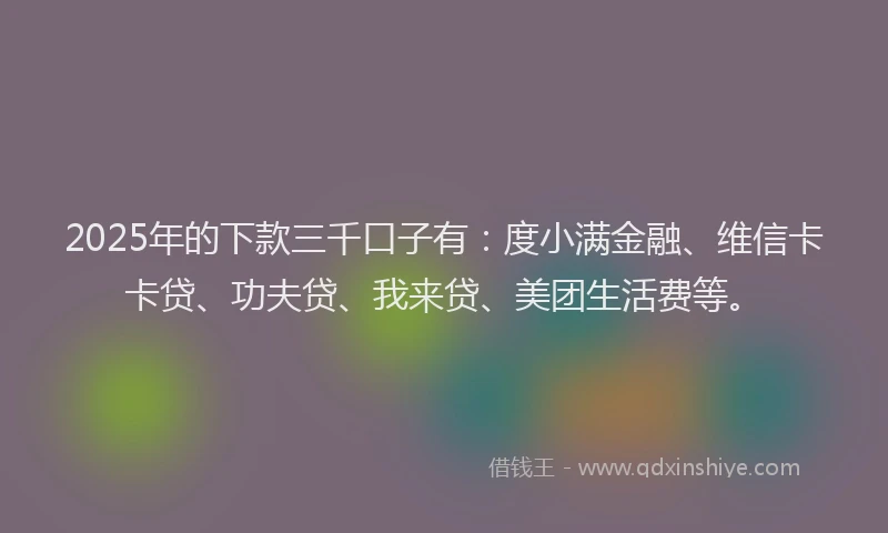 2025年的下款三千口子有：度小满金融、维信卡卡贷、功夫贷、我来贷、美团生活费等。