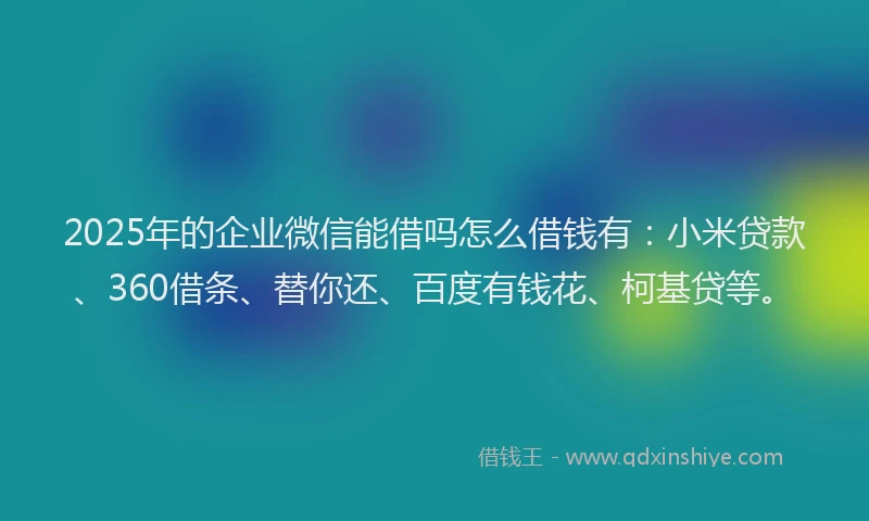 2025年的企业微信能借吗怎么借钱有：小米贷款、360借条、替你还、百度有钱花、柯基贷等。