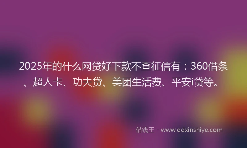 2025年的什么网贷好下款不查征信有：360借条、超人卡、功夫贷、美团生活费、平安i贷等。